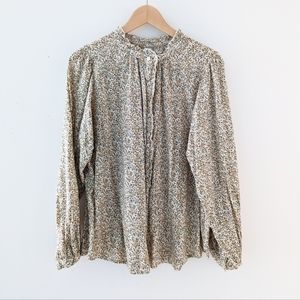 Old Navy Yellow Floral Ruffle Collar Button Up Shirt Long Puff Sleeve Cottage